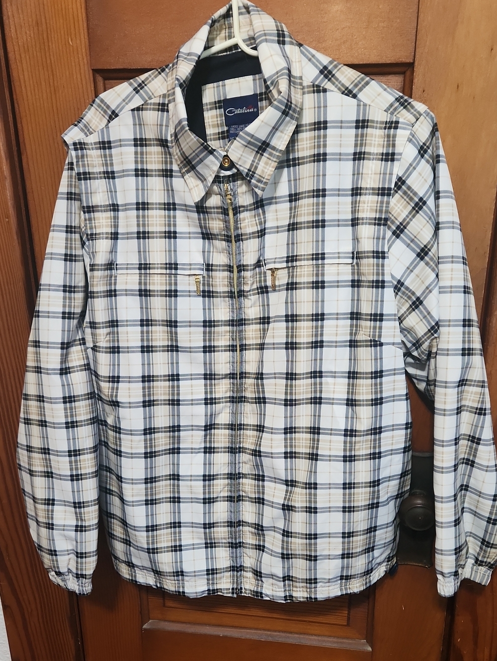 Catalina White Plaid Button-Front Casual Waterproof Jacket